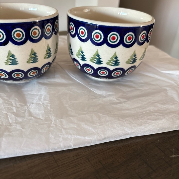 NEW TWO Polish Pottery Mugs 8oz Peacock Xmas Tree Boleslawiec Ceramic Folk Art - Picture 5 of 10